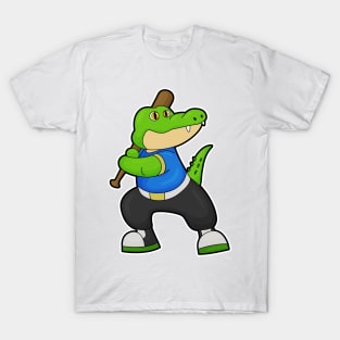 Crocodile at Baseball with Baseball bat T-Shirt